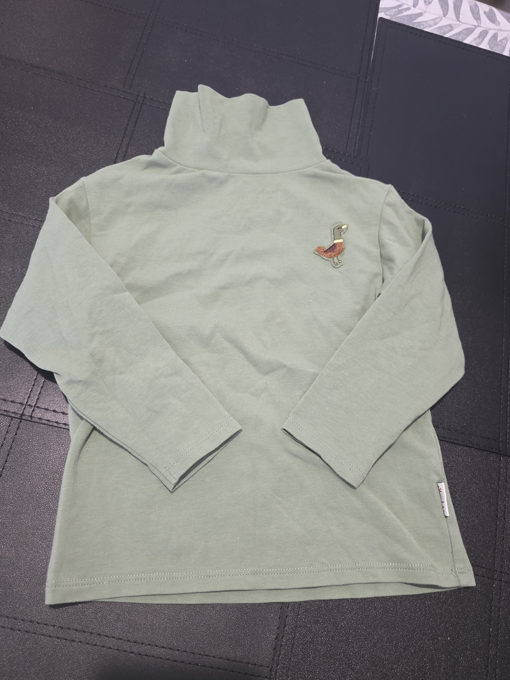 Kids Long-Sleeve Turtleneck Top in Sage with Duck Patch
